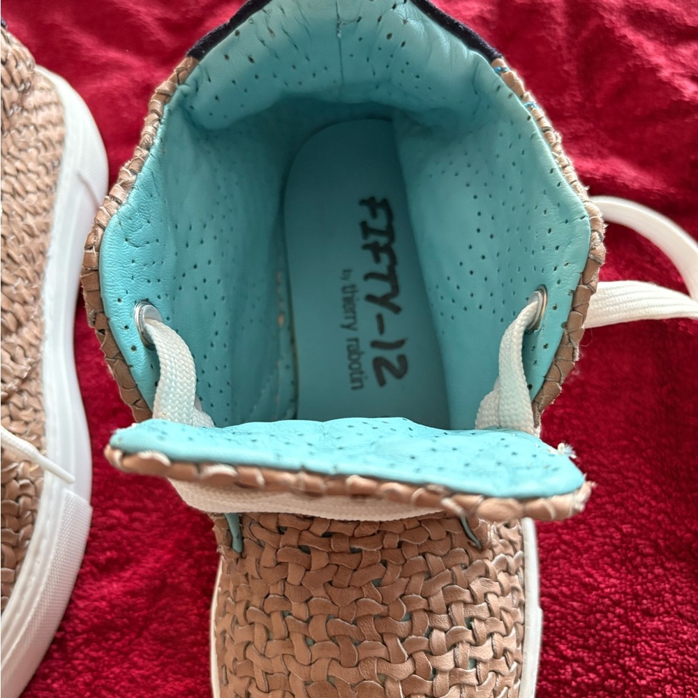 Stylish Tan Woven Leather Women's HiTop Sneakers.  NEVER WORN - Picture 2 of 5